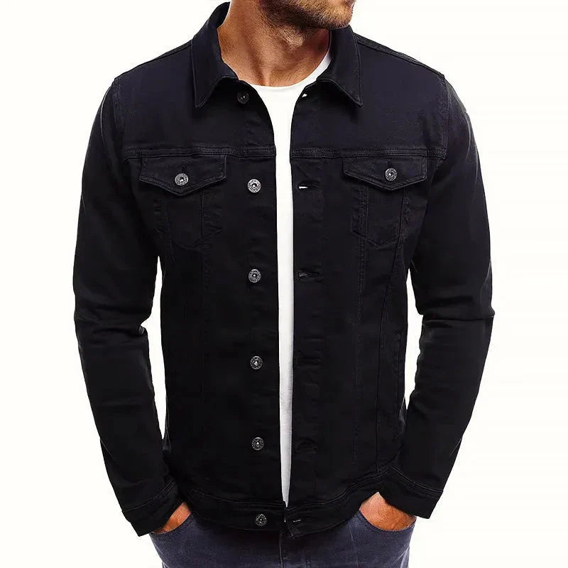 Men's Slim-Fit Denim Jacket with Button Closure with Button-down Black