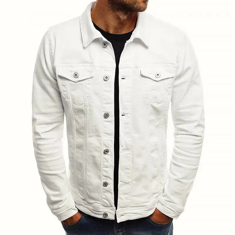 Men's Slim-Fit Denim Jacket with Button Closure with Button-down White