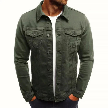 Men's Slim-Fit Denim Jacket with Button Closure with Button-down Green