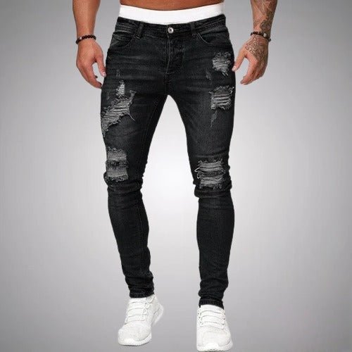 Men's Slim Fit Distressed Denim Jeans for Daily Use Warm Black