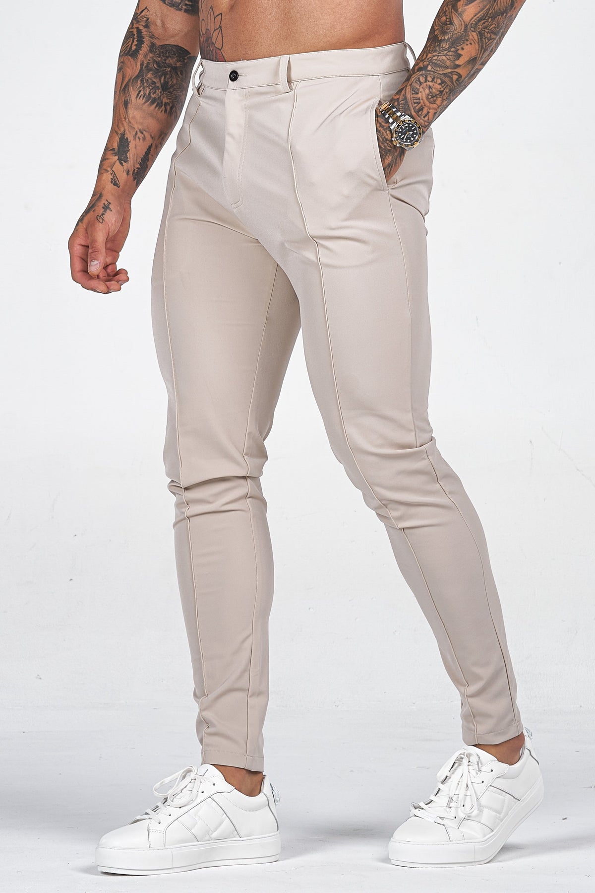 Men's Slim Fit Dress Trousers for Fall and Winter Everyday Wear Beige