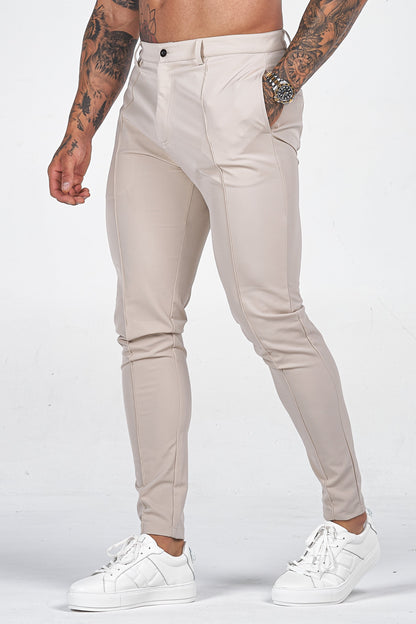 Men's Slim Fit Dress Trousers for Fall and Winter Everyday Wear Beige