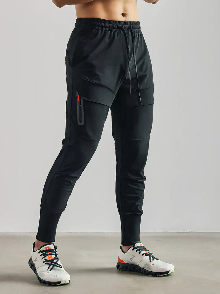 Men's Multi-Color Ribbed Slim-Fit Jogger Pants for Fall and Winter Black