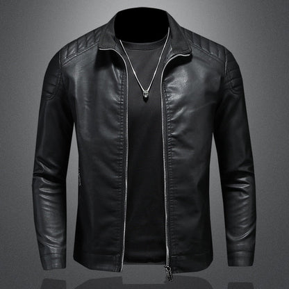 Men's Slim-Fit Leather Biker Jacket for Fall and Winter Everyday Wear Black