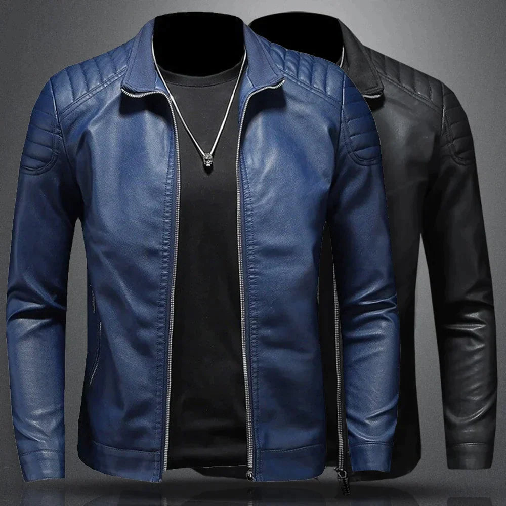 Men's Slim-Fit Leather Biker Jacket for Fall and Winter Everyday Wear