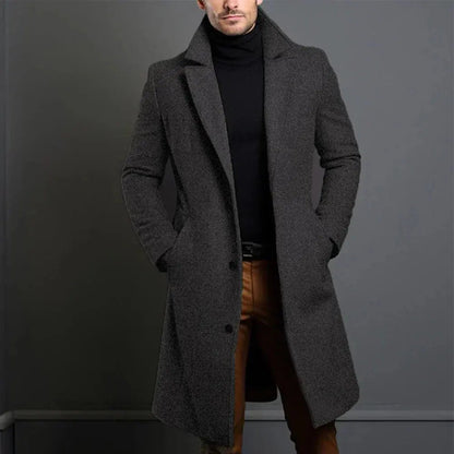 Men's Slim-Fit Long Overcoat for Fall and Winter Everyday Wear Darkgrey