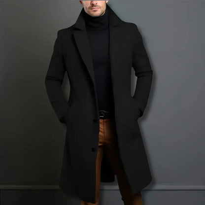 Men's Slim-Fit Long Overcoat for Fall and Winter Everyday Wear Black