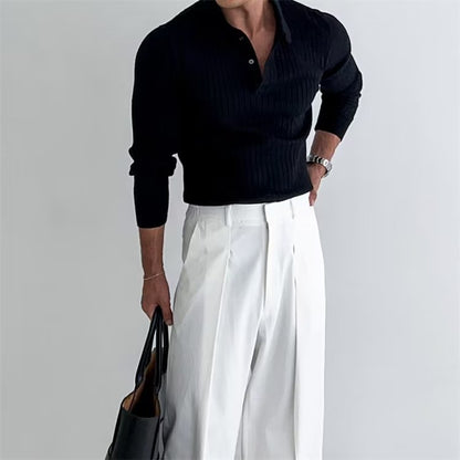 Men's Slim Fit Long Sleeve Polo Shirt for Daily Use Warm