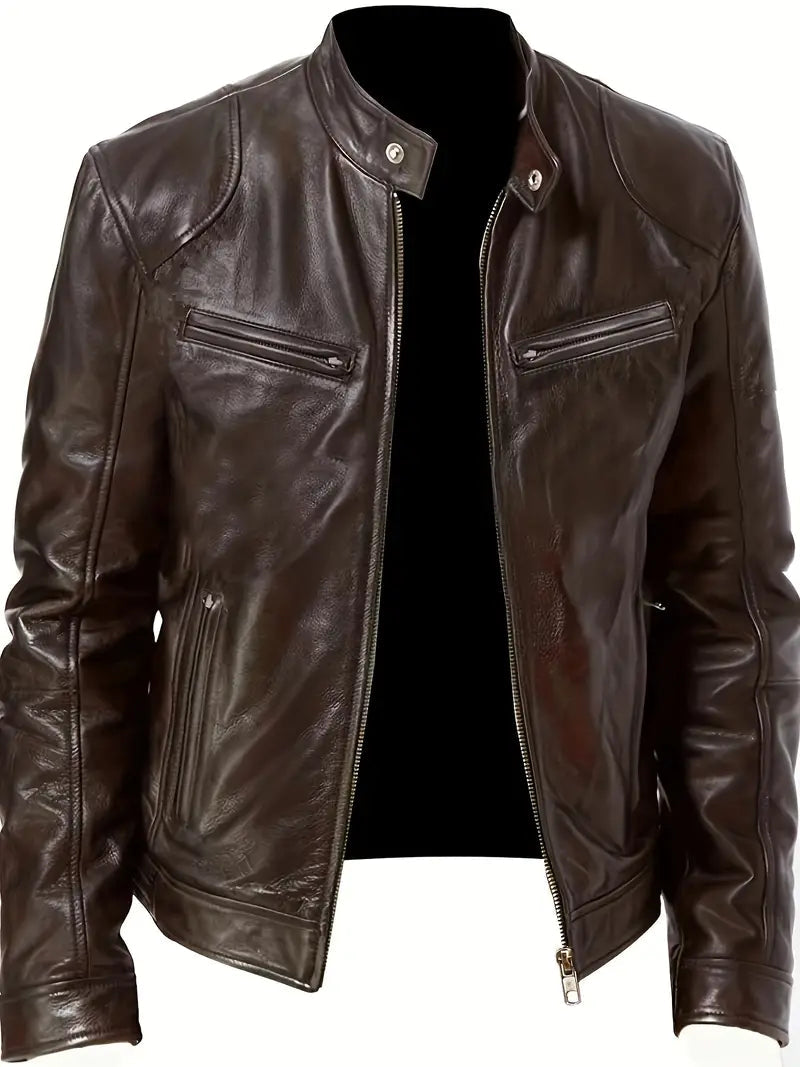 Men's Slim Fit Racer Jacket for Fall and Winter Everyday Wear Brown