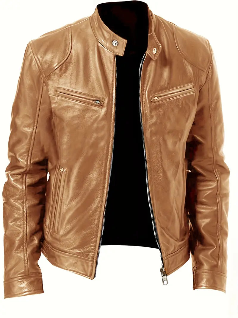 Men's Slim Fit Racer Jacket for Fall and Winter Everyday Wear Khaki