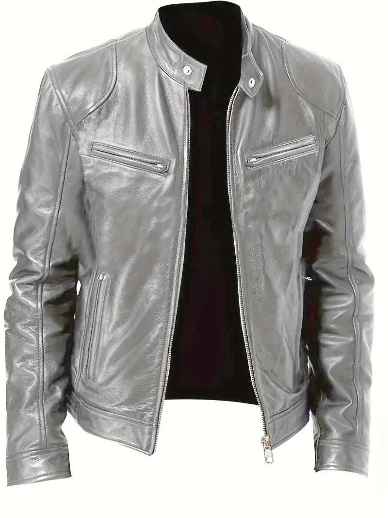 Men's Slim Fit Racer Jacket for Fall and Winter Everyday Wear Silver