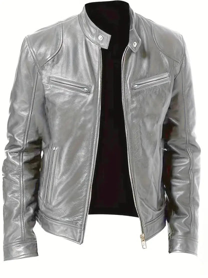 Men's Slim Fit Racer Jacket for Fall and Winter Everyday Wear Silver
