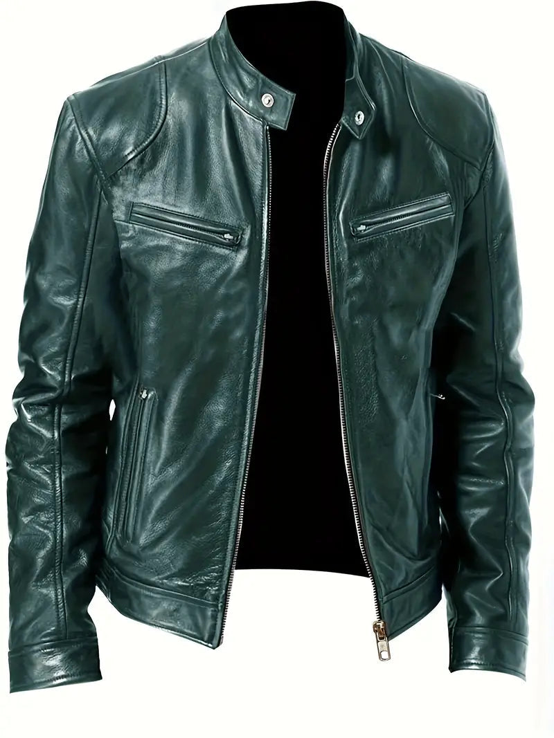 Men's Slim Fit Racer Jacket for Fall and Winter Everyday Wear Dark Green