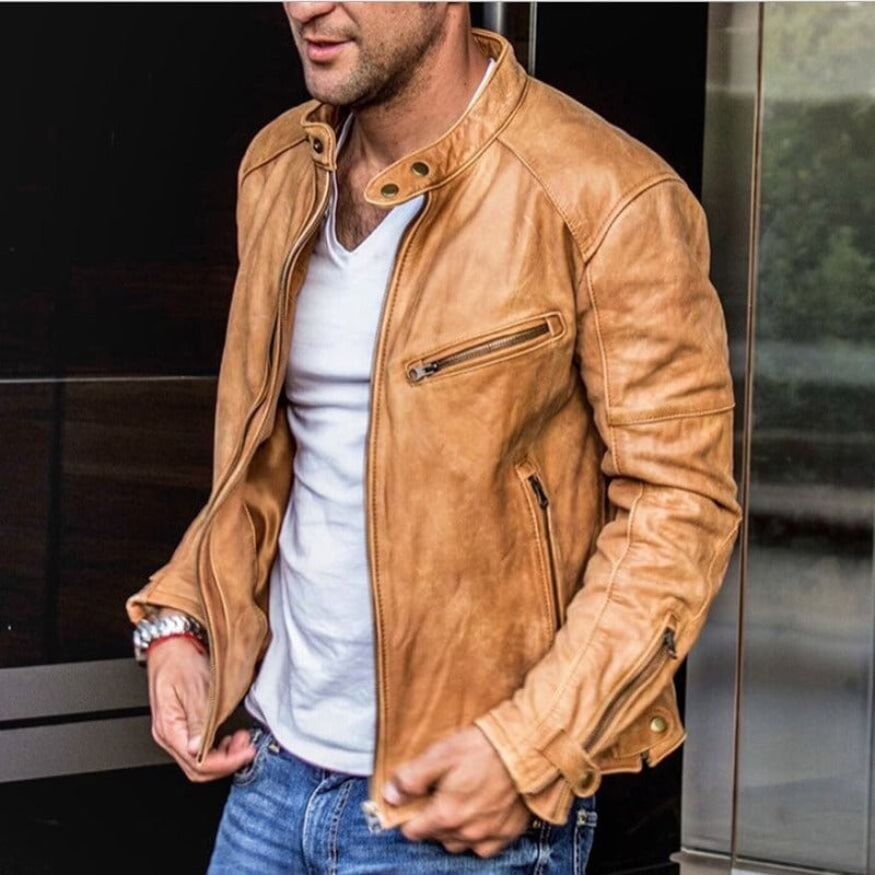 Men's Slim Fit Racer Jacket with Zipper front for easy wear Beige