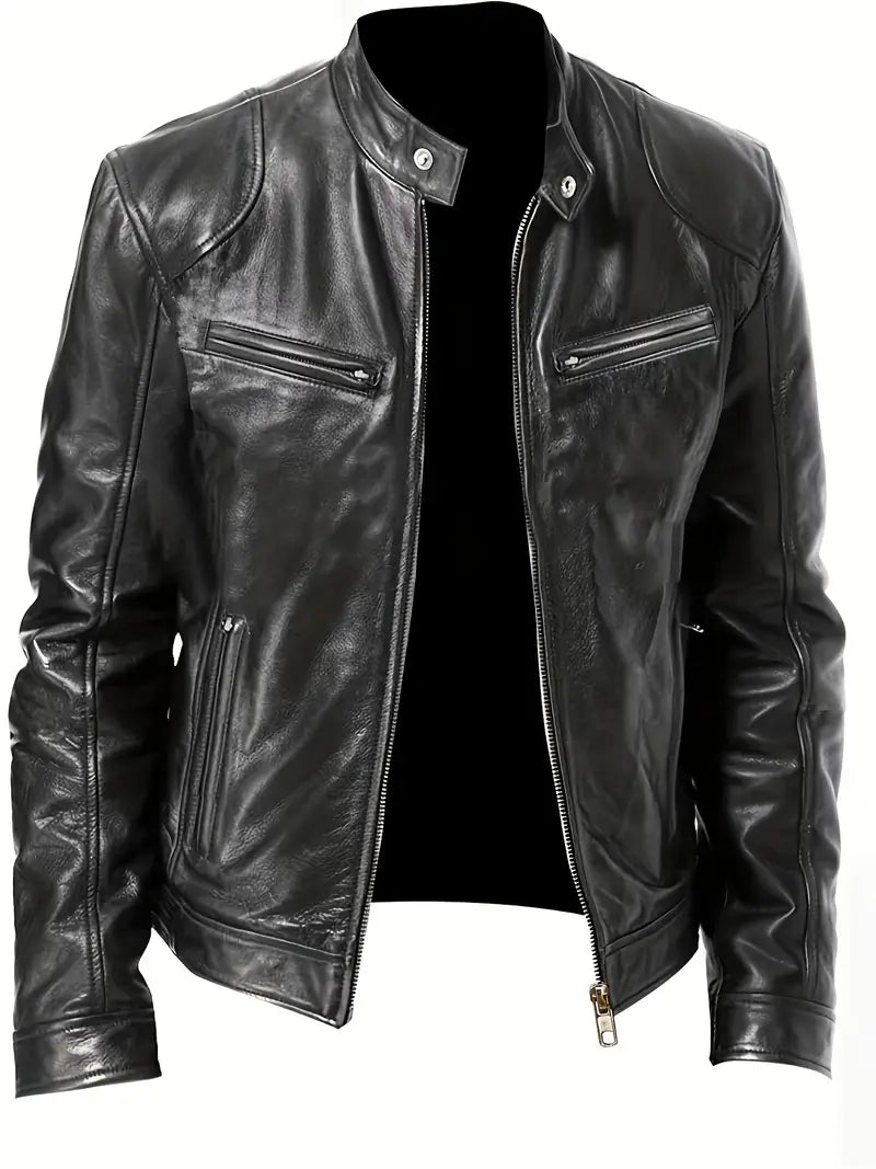 Men's Slim Fit Racer Jacket for Fall and Winter Everyday Wear Black