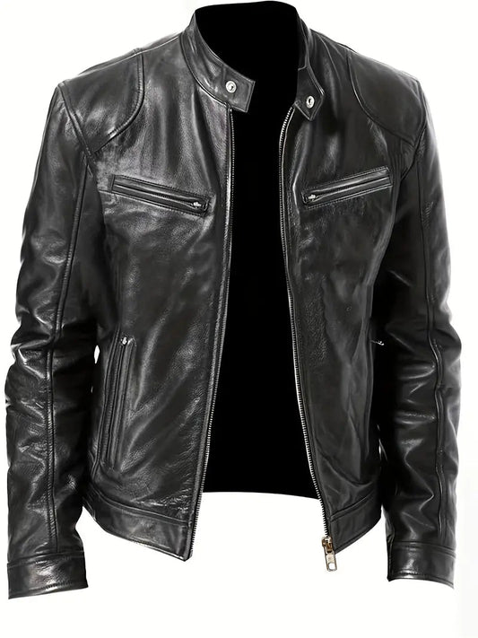 Men's Slim Fit Racer Jacket for Fall and Winter Everyday Wear Black