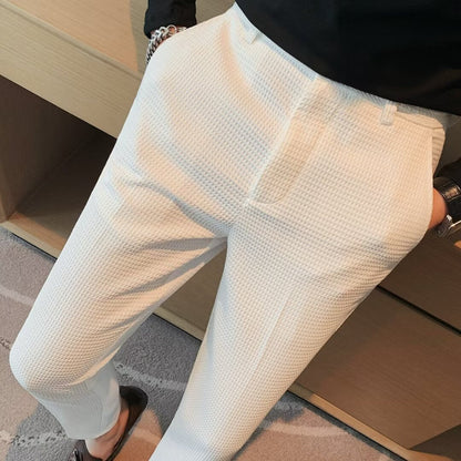 Men's Slim Fit Textured Dress Pants for Fall and Winter Everyday Wear White