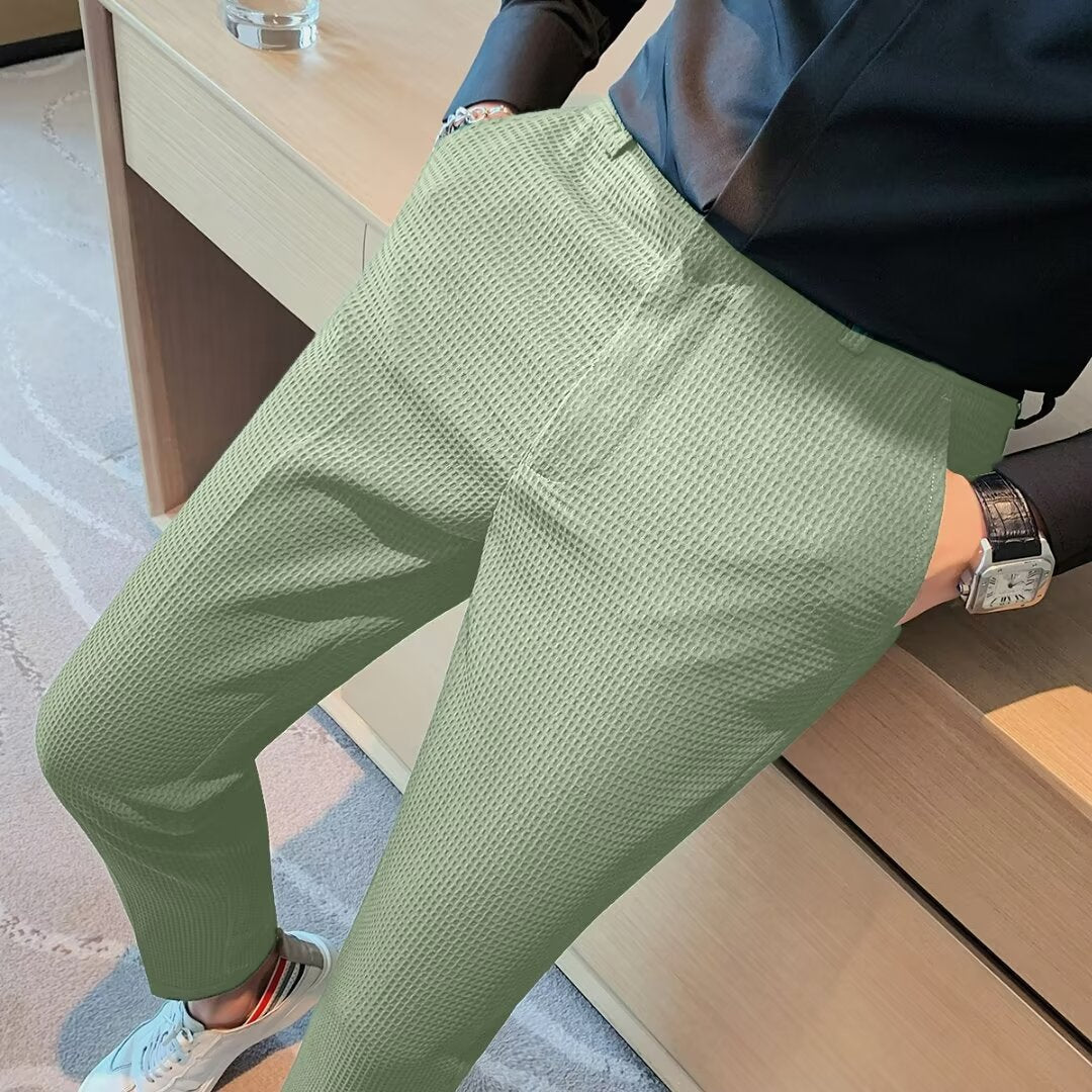 Men's Slim Fit Textured Dress Pants for Fall and Winter Everyday Wear Light Green