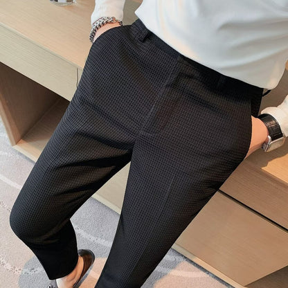 Men's Slim Fit Textured Dress Pants for Fall and Winter Everyday Wear Black