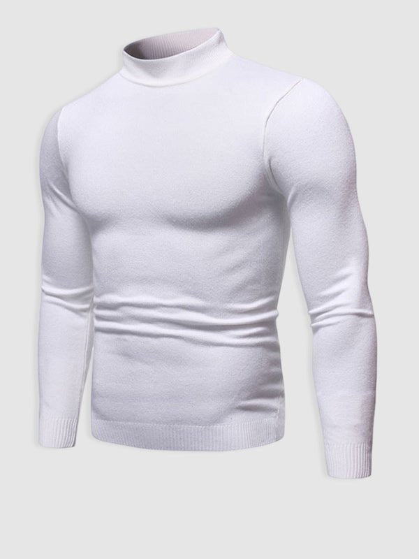 Men's Slim Fit Turtleneck Sweater for Fall and Winter Everyday Wear White