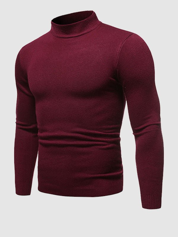 Men's Slim Fit Turtleneck Sweater for Fall and Winter Everyday Wear Red