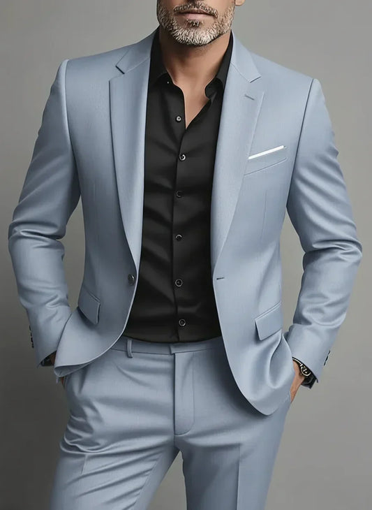 Men's Slim Fit Two-Piece Suit for Business and Evening Occasions Light Grey