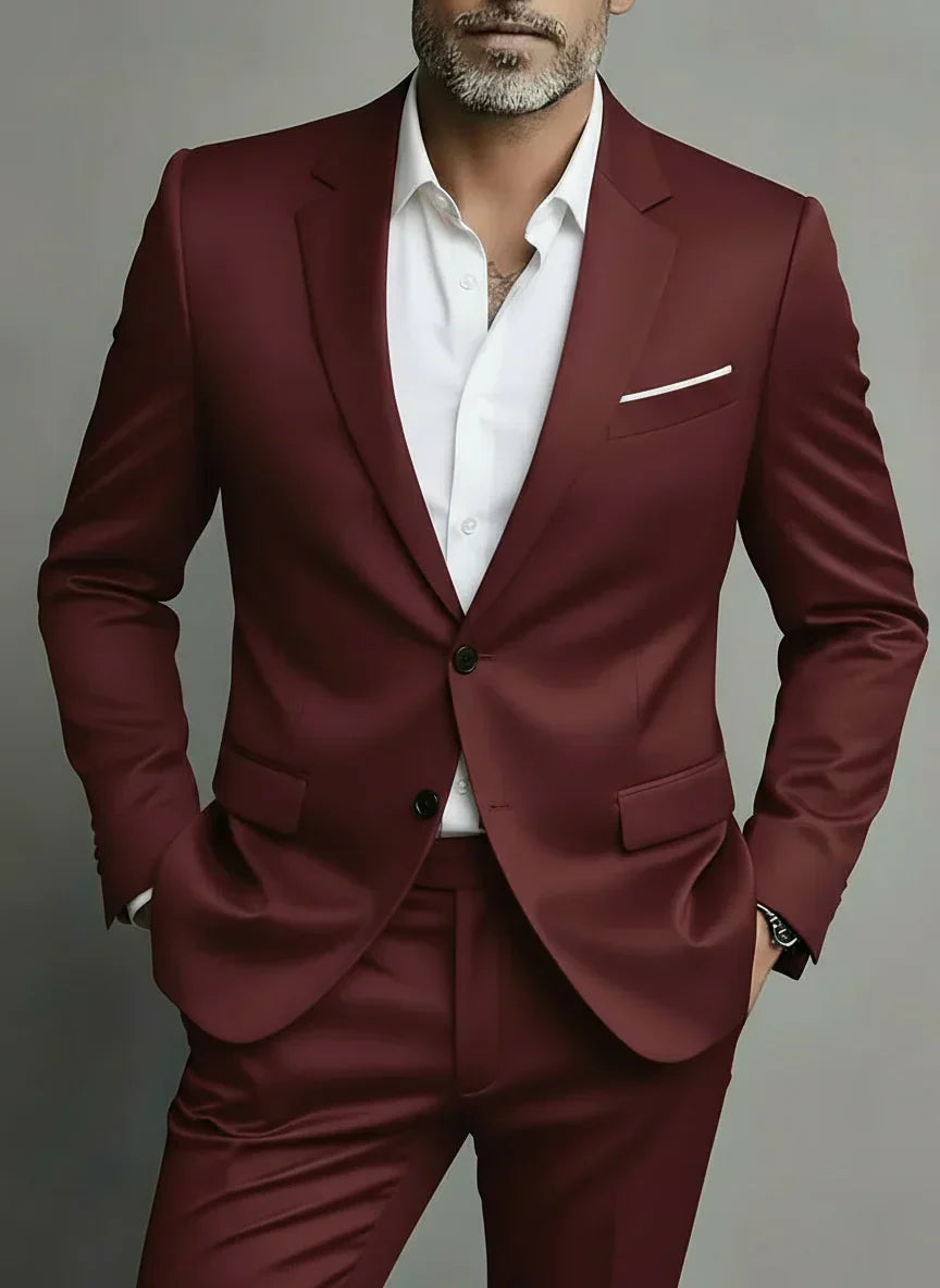 Men's Slim Fit Two-Piece Suit for Business and Evening Occasions Wine Red