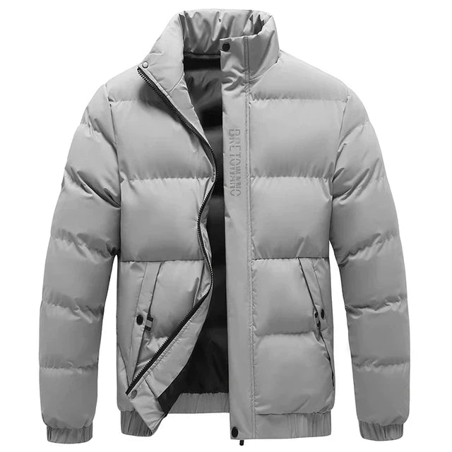 Men's Stand Collar Puffer Jacket in Sterling Color for Daily Use Grey