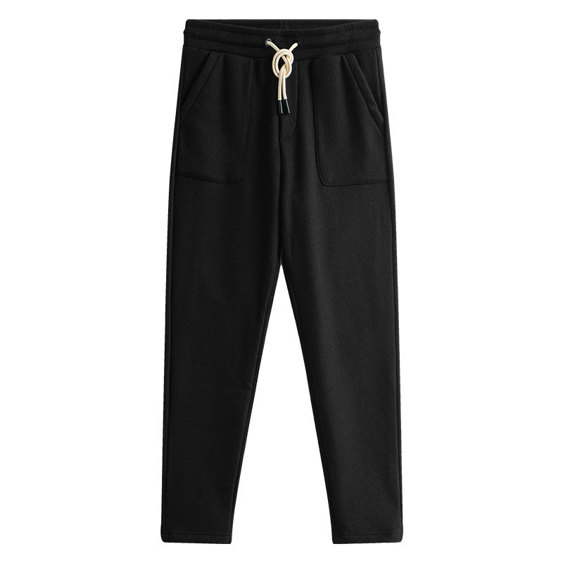 Men's Straight Leg Drawstring Sweatpants for Daily Use Warm Black