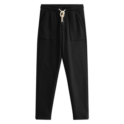 Men's Straight Leg Drawstring Sweatpants for Daily Use Warm Black