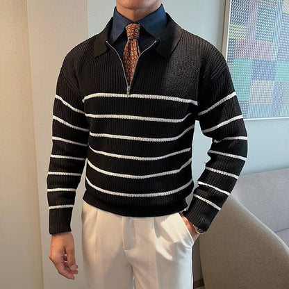 Men's Striped Zipper Neck Sweater for Fall and Winter Everyday Wear
