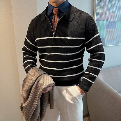 Men's Striped Zipper Neck Sweater for Fall and Winter Everyday Wear
