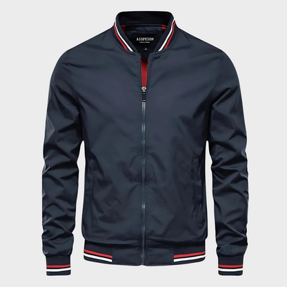 Men's Multi-Color Ribbed Stylish Bomber Jacket for Fall and Winter Navy Blue