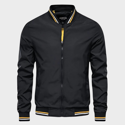 Men's Multi-Color Ribbed Stylish Bomber Jacket for Fall and Winter Black