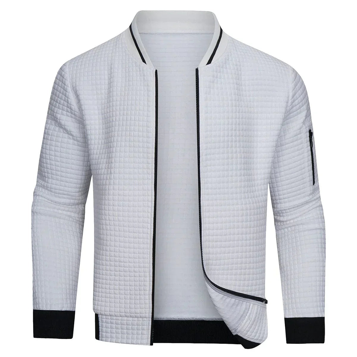 Men's Olive Green Stylish Bomber Jacket for Fall and Winter White