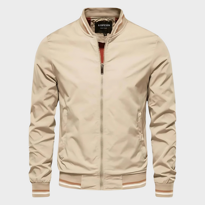 Men's Multi-Color Ribbed Stylish Bomber Jacket for Fall and Winter Beige