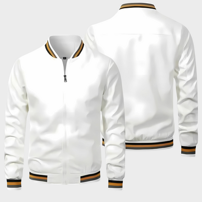 Men's Multi-Color Ribbed Stylish Bomber Jacket for Fall and Winter White