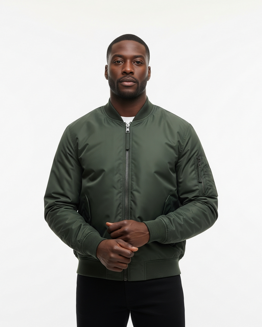 Men's Stylish Classic Bomber Jacket for Fall and Winter Everyday Wear Green