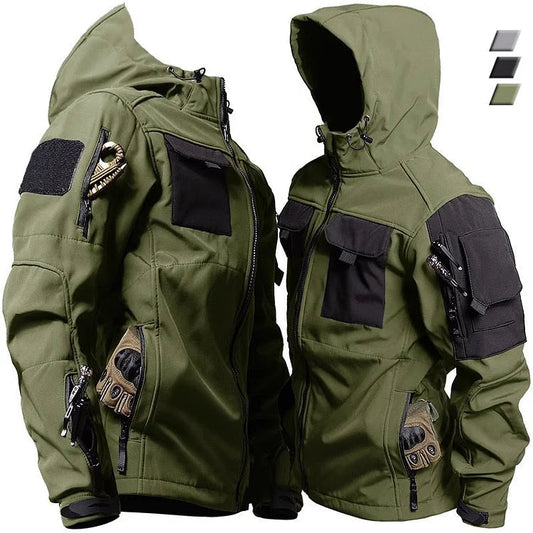 Men's Tactical Hooded Jacket for Fall and Winter Everyday Wear Olive Green