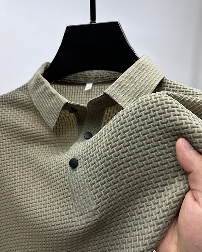 Men's Textured Classic Fit Polo Shirt for Daily Use Warm Beige