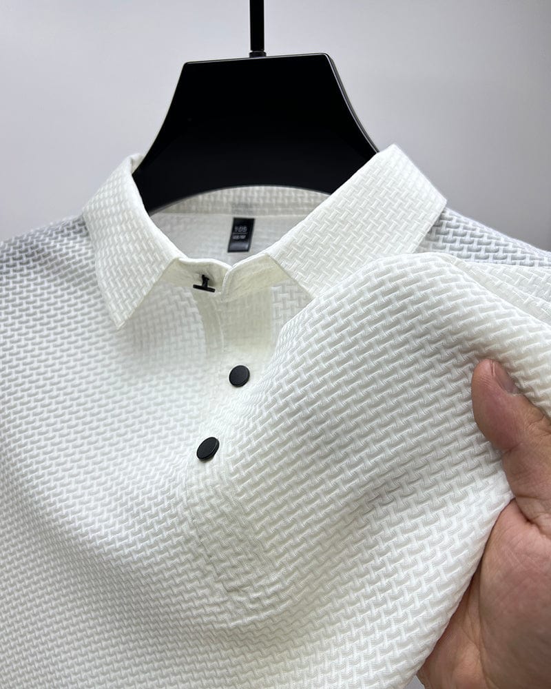 Men's Textured Classic Fit Polo Shirt for Daily Use Warm White