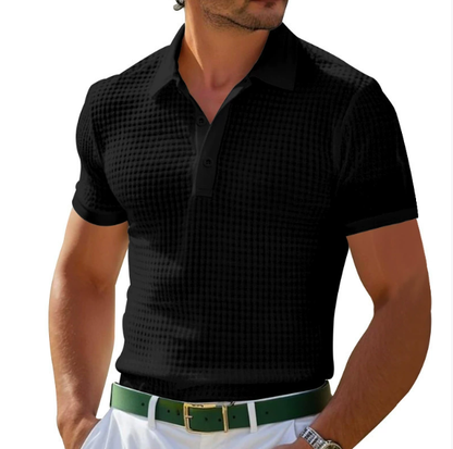 Men's Textured Regular Fit Polo Shirt for Daily Use Warm Black