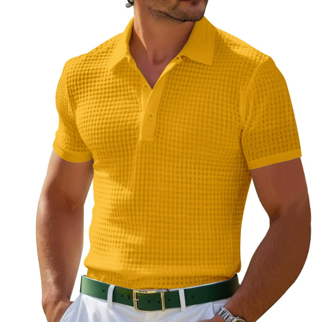Men's Textured Regular Fit Polo Shirt for Daily Use Warm Yellow