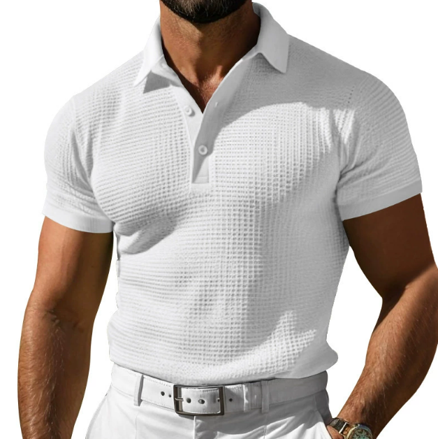 Men's Textured Regular Fit Polo Shirt for Daily Use Warm White