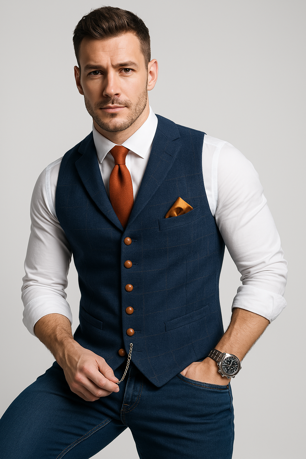 Men's Tweed V-Neck Vest for Fall and Winter Everyday Wear