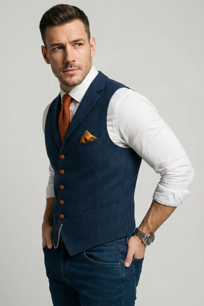 Men's Tweed V-Neck Vest for Fall and Winter Everyday Wear