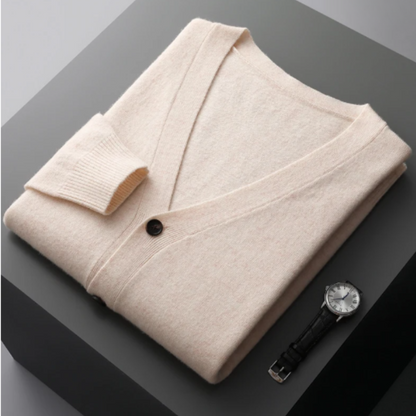 Men's V-Neck Button-Down Cardigan for Fall and Winter Everyday Wear Beige