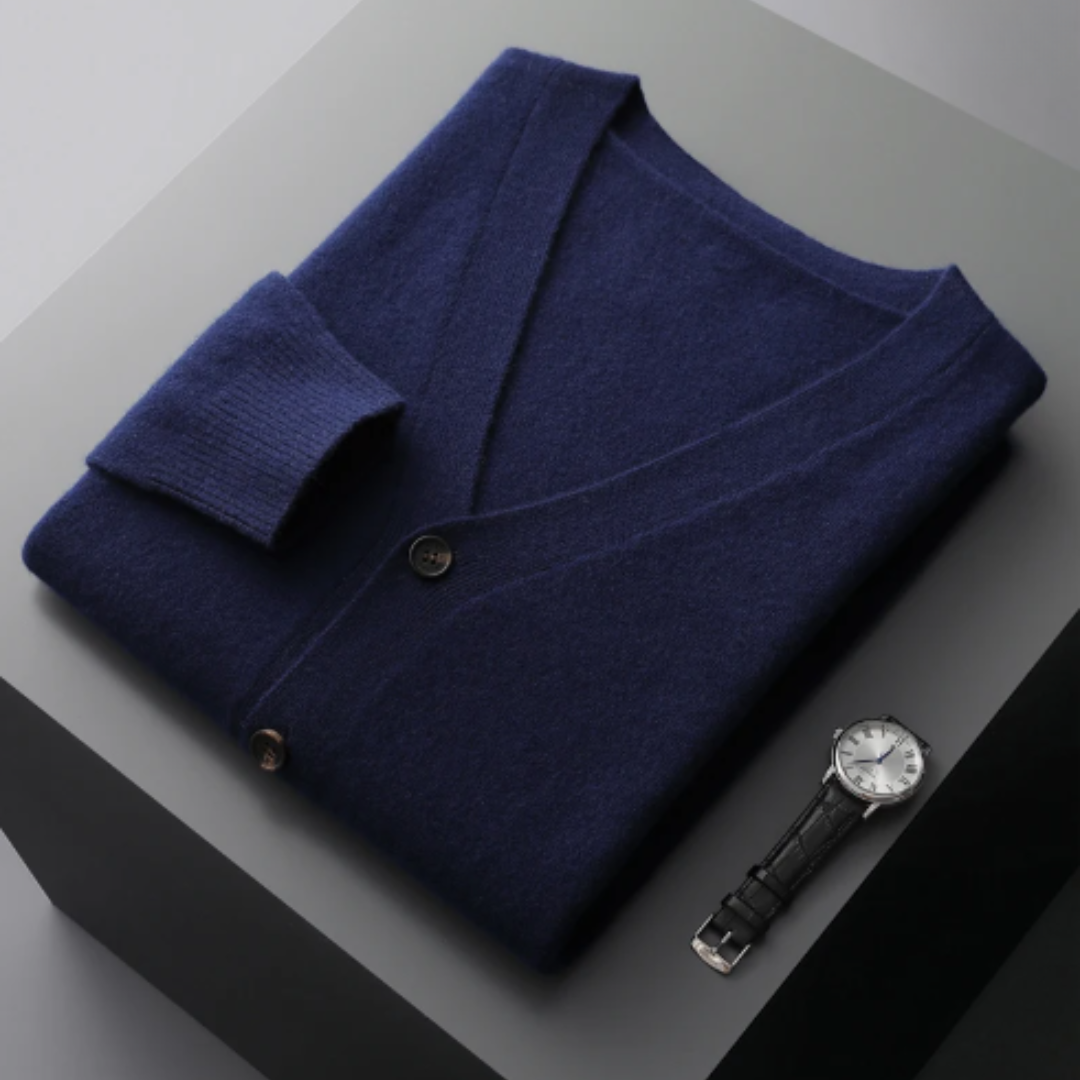 Men's V-Neck Button-Down Cardigan for Fall and Winter Everyday Wear Navy Blue