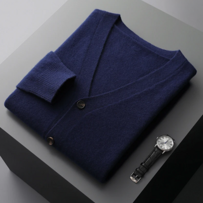 Men's V-Neck Button-Down Cardigan for Fall and Winter Everyday Wear Navy Blue
