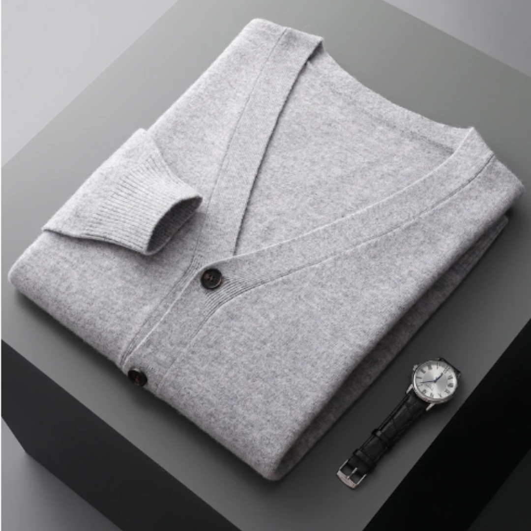 Men's V-Neck Button-Down Cardigan for Fall and Winter Everyday Wear Grey